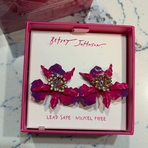 Betsey Johnson Gold Plated Rhinestone Orchid Stud earrings